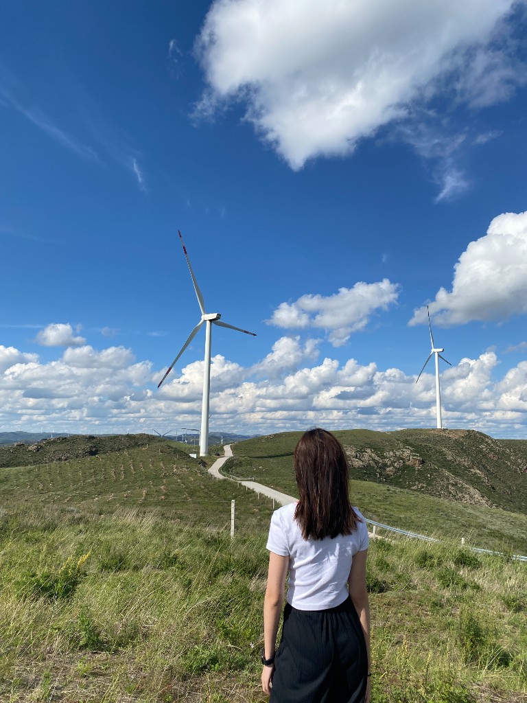 Looking out over wind turbines during the Hebei clean and renewable energy study trip